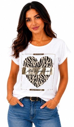 Koszulka damska biała serce zebra