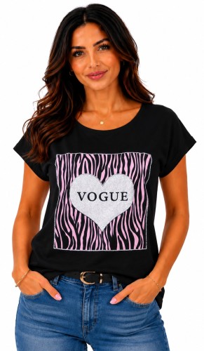 Koszulka damska czarna serce vogue